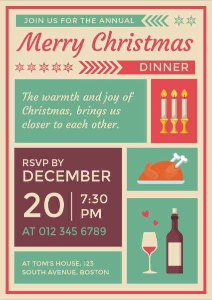 reunion, party, xmas, Christmas Dinner With Family Invitation Template