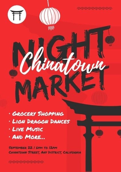 performance, food, music., Chinatown Night Market Advertising Poster Template