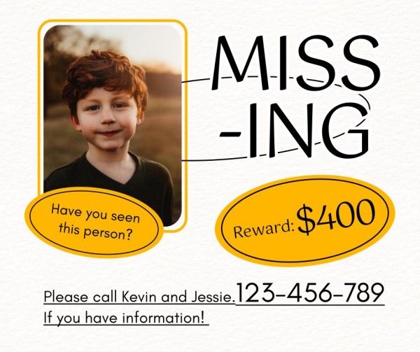 poster, help, reward, White Missing Person Search Notice Facebook Post Template