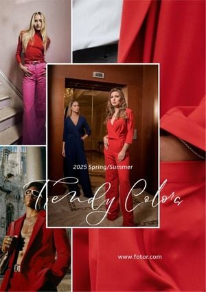 clothing, modern, promotion, Red Fashion Trendy Colors Photo Collage Poster Template
