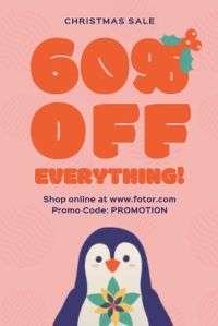 ペンギンの服の販売のピンクの背景 Pinterestポスト