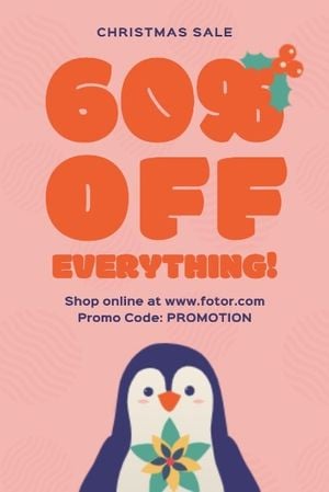 christmas, promo code, promotion, Pink Background Of Penguin Clothes Sale Pinterest Post Template