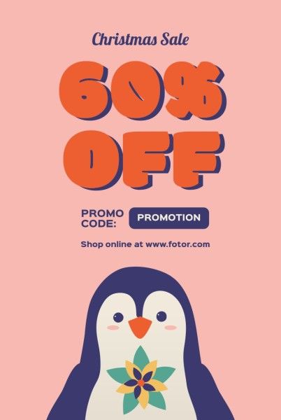 christmas, promo code, promotion, Pink Background Of Penguin Clothes Sale Pinterest Post Template