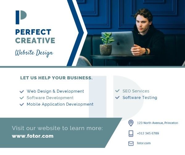 白色和蓝色简单的商业网页设计营销广告 Facebook帖子