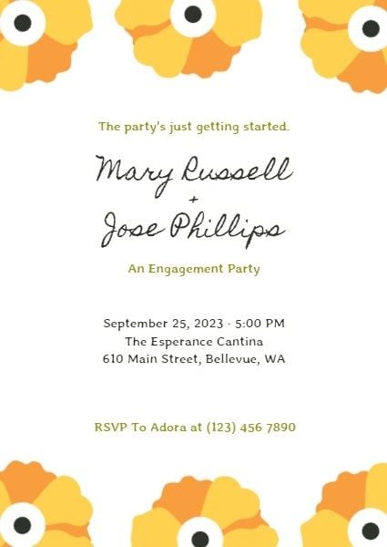 engagement party, engaged, engagement, Yellow Flower Wedding Invitation Template