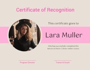 course certificate, certificate of recognition, culture, Photo Recognition Certificate Template