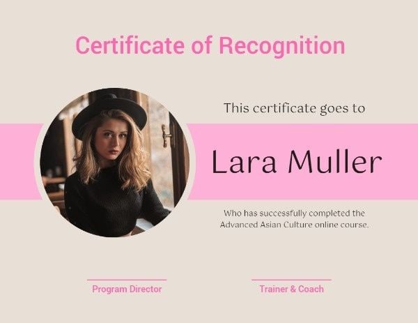 course certificate, certificate of recognition, culture, Photo Recognition Certificate Template