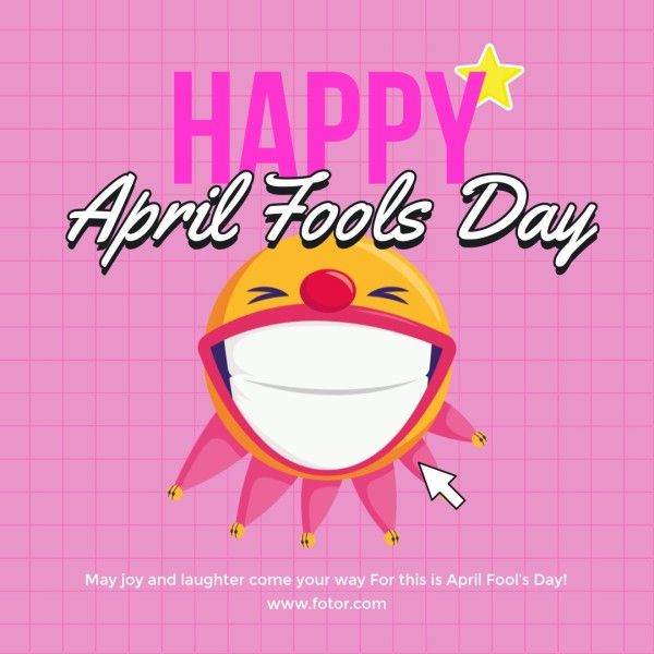 greeting, celebration, festival, Pink Smiley Illustration April Fools' Day Instagram Post Template
