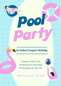 birthday, anniversary, happy, Pool Party Invitation Template