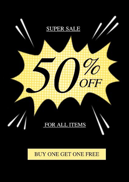 instagram post, social media, brand, Black And Yellow Discount  Sales Poster Template
