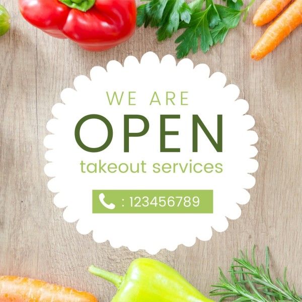 medical, hospital, clinic, Green Opening Notification Takeout Instagram Post Template