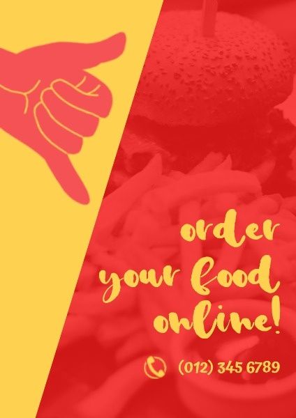 online, food delivery, restaurant, Red And Yellow Food Ordering Service Poster Template