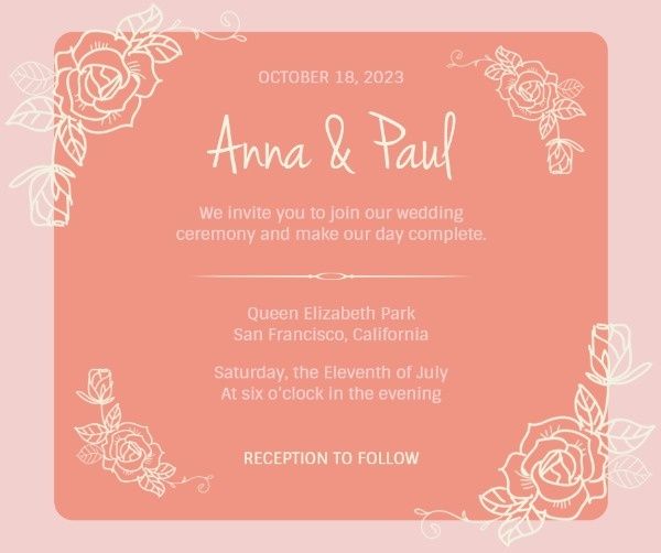 anniversary, love, lovers, Orange Floral Wedding Invitation Facebook Post Template
