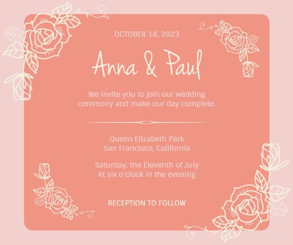 Orange Floral Wedding Invitation Facebook Post