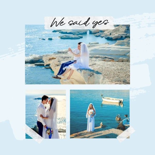 Pastel Blue Simple Wedding Collage Photo Collage (Square)