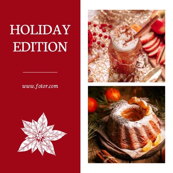 xmas, christmas recipe, collage, Red Christmas Dessert Recipe Instagram Post Template