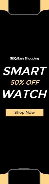 black friday, appliance, electronics, Black Smart Watch Cyber Monday Sale Wide Skyscraper Template
