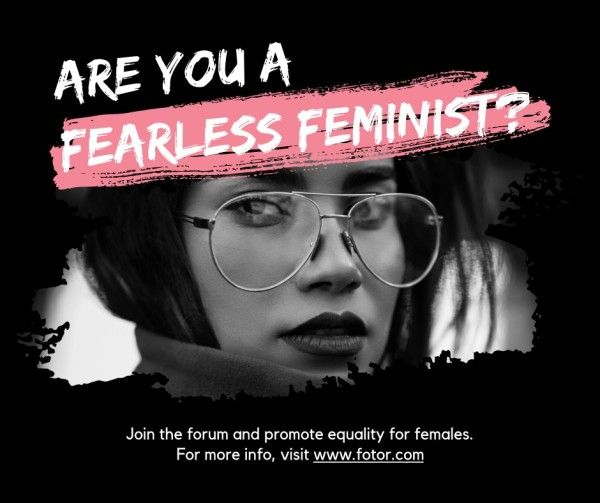 women, female, rights, Black And Pink Feminist Campaign Facebook Post Template