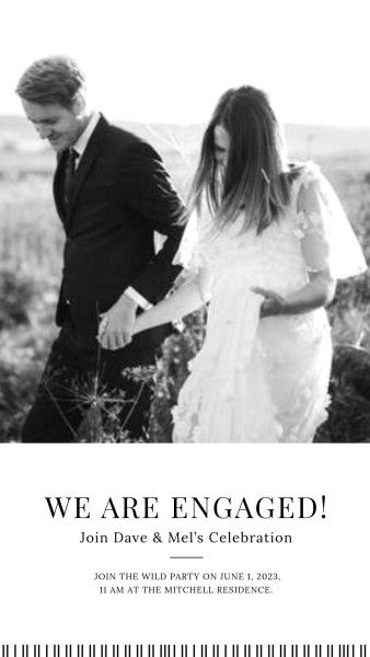 engagement party, engagement, proposal, Black And White We Are Engaged  Instagram Story Template