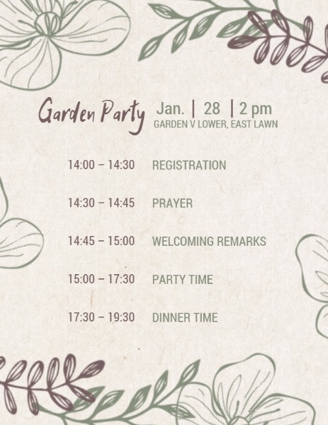 Hand-drawn Plant Garden Party Program