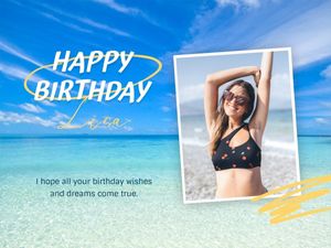 greeting, celebration, celebrate, Blue Summer Holiday Photo Collage Happy Birthday Card Template