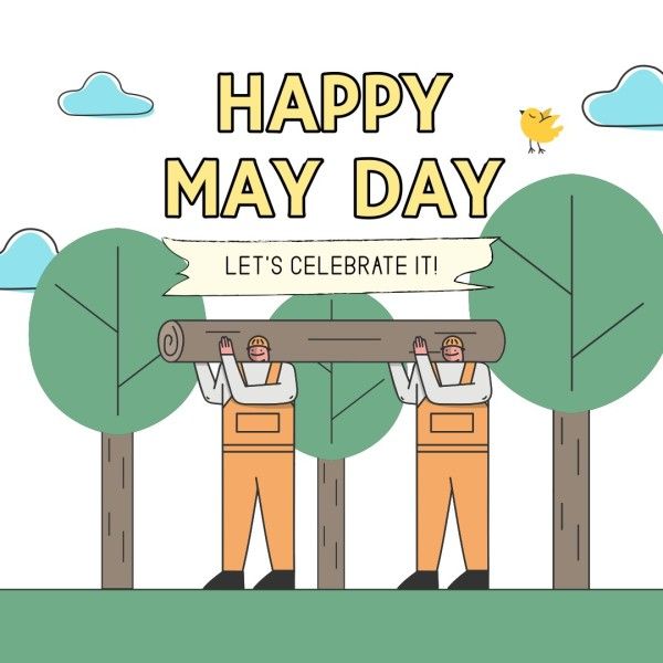 greeting, celebration, celebrate, White And Green Illustration Happy International Workers' Day Instagram Post Template