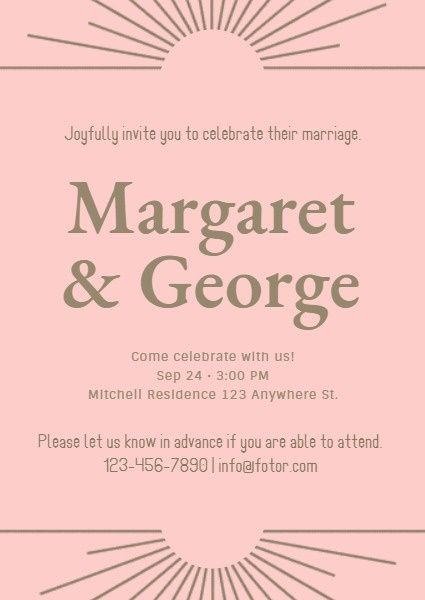 reception, ceremony, engagement, Vintage Pink And Golden Wedding Invitation Template