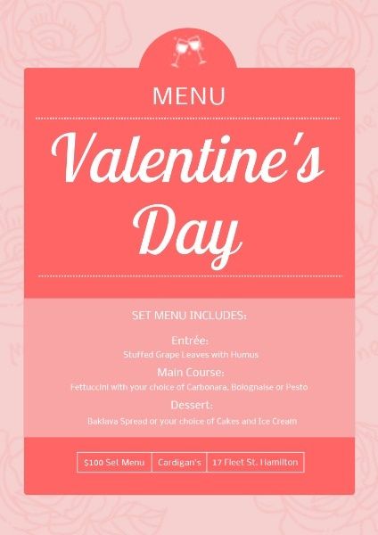 menu, valentine's day menu, restaurant, Valentine's Day Special Poster Template