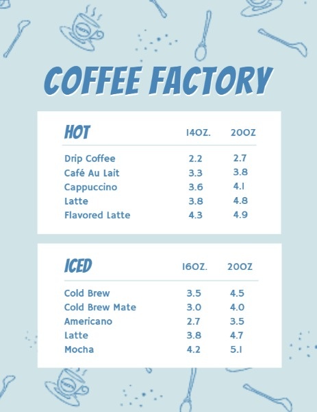 咖啡工厂图标菜单 英文菜单