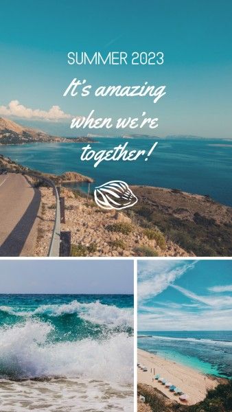 sea, beach, coach, Blue Summer Collage Instagram Story Template