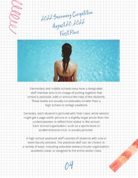 competition, swimming, summer, Blue Young Yearbook Template