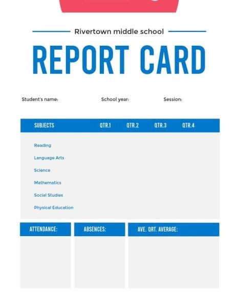 business, student, official, Simple Middle School Background Report Card Template