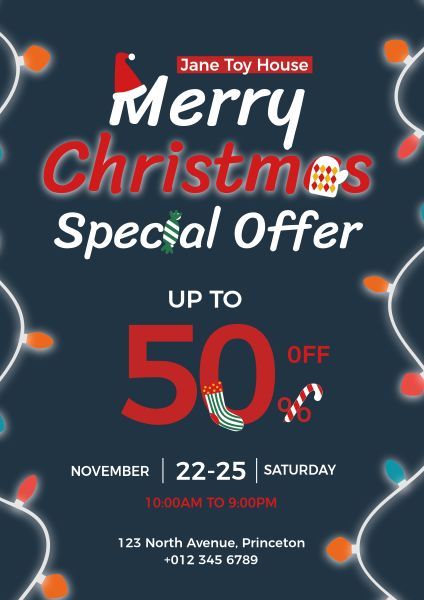 gifts, specials, promotions, Toy House Merry Christmas Special Discount Poster Template