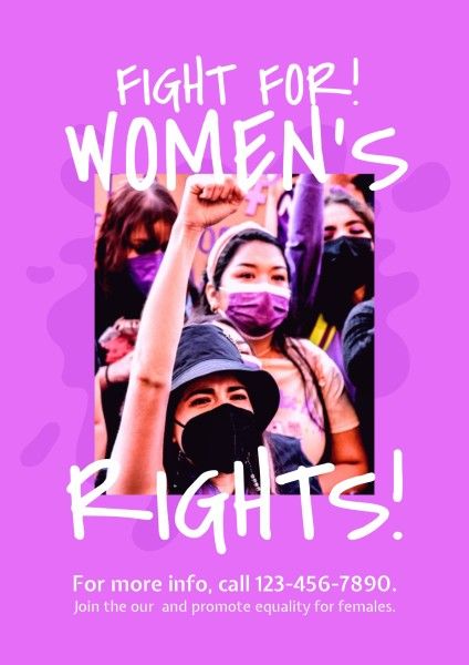 feminist, woman, awareness, Fuchsine Women's Rights Campaign Poster Template