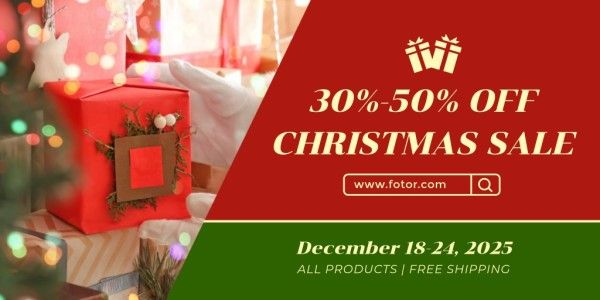 holiday sale, promotion, discount, Green And Red Christmas Sale Twitter Post Template