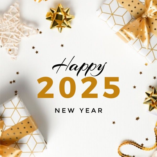 2025, photo, celebration, Beige Gift Box Happy New Year Instagram Post Template