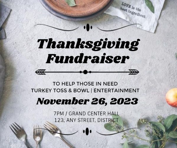 invitation, holiday, invite, White Simple Thanksgiving Fundraiser Facebook Post Template