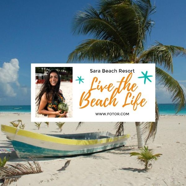 life, sea, travel, Summer Beach Resort Ads Instagram Post Template