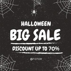 social media, halloween party, october, Black Halloween Big Sale Discount Instagram Post Template