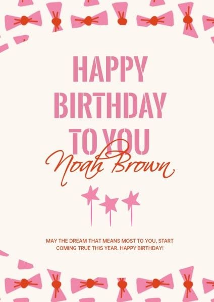 Pink Cartoon Birthday Greeting Poster
