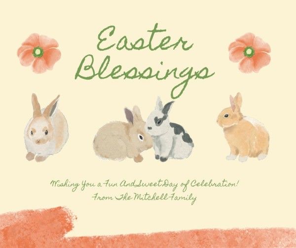 flower, celebration, rabbit, Fresh And Beautiful Easter Blessing Facebook Post Template