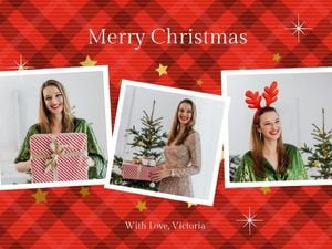 joy, happy, girls, Red Merry Christmas Holiday Gift Collage Photo Collage 4:3 Template