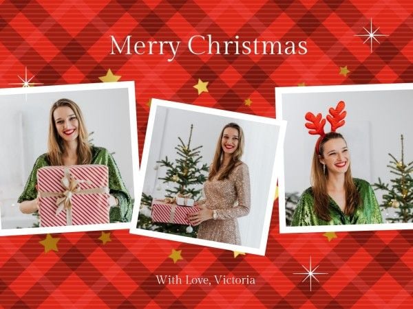 Red Merry Christmas Holiday Gift Collage Photo Collage 4:3
