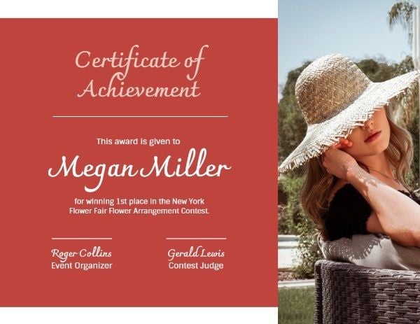 certificate of achivement, contest, winner, Red Photo Achivement  Certificate Template