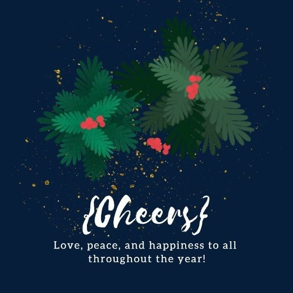 cheers, new year, love, Dark Blue Christmas Card Instagram Post Template