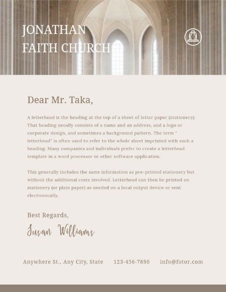 religion, sunday, parish, Elegant Church Letter Letterhead Template