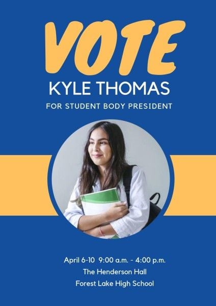school, university, college, Blue Vote Student Body President Poster Template