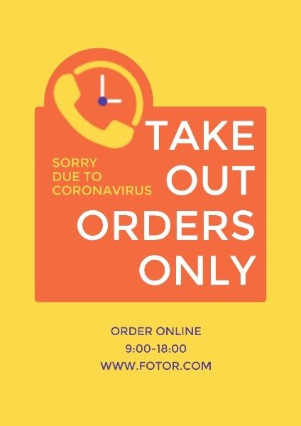 take out, order, medical, Orange Takeout Store Announcement Poster Template