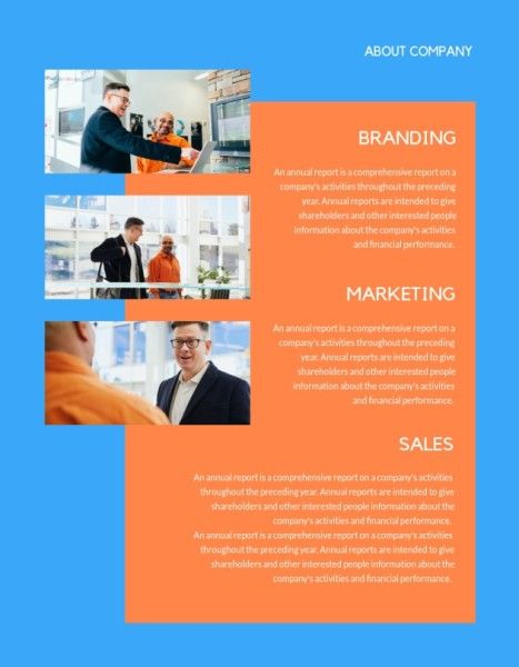 business, company, firm, Blue And Orange Facebook Marketing Annual Report Template