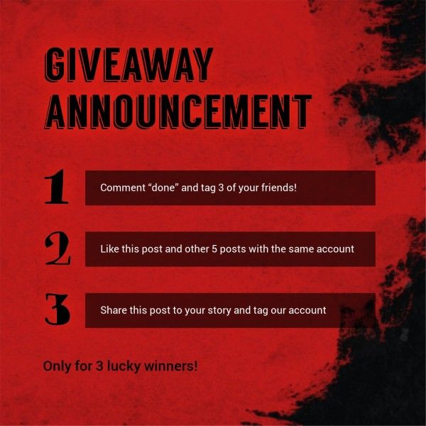 sale, promotion, shopping, Red Giveaway Announcement Steps Instagram Post Template